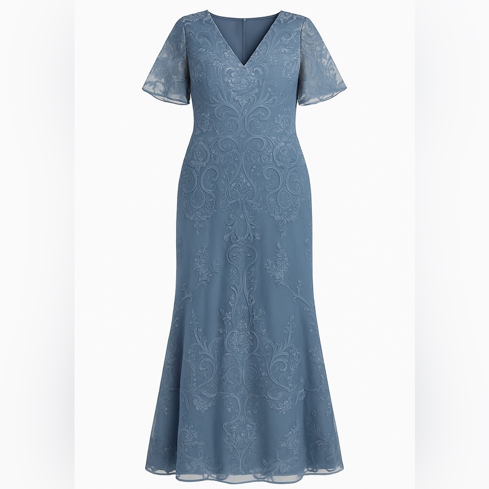 JJs House Dusty Blue Tea-Length Formal Dress - Size 12 - Worn Once
